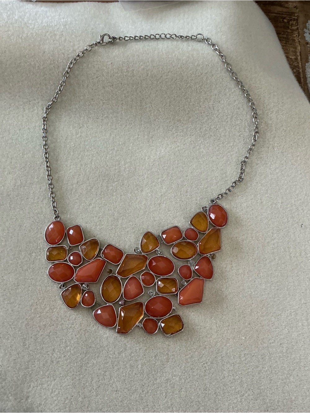 Statement Orange and Amber Bib Necklace - 26”